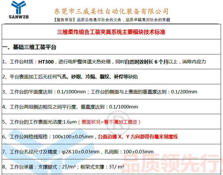 三维柔性组合工装夹具技术参数